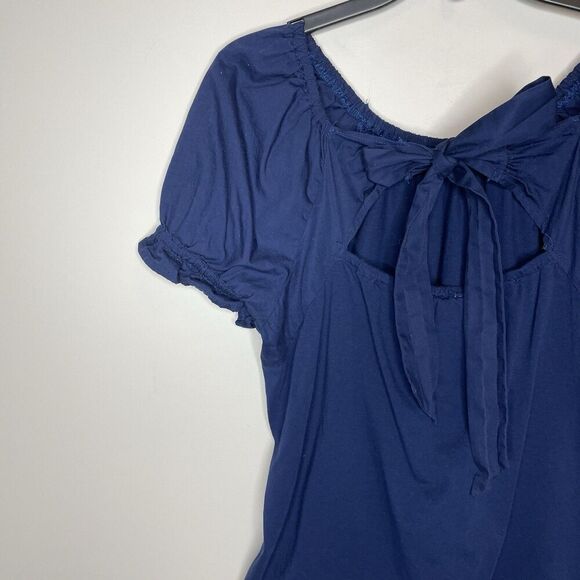 J.CREW Bow Back Top Women Medium Navy Blue 100% Cotton Loose Fit BQ131 - Picture 7 of 11